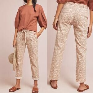 Anthropologie Women's Wanderer Cream & Brown Leopard Print Utility Pants Size 26